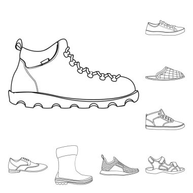 Ayakkabı ve ayakkabı sembolü yalıtılmış nesne. Ayakkabı ve ayak hisse senedi vektör çizim topluluğu.