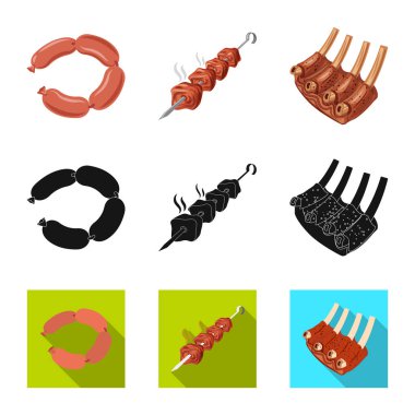 Vektör çizimi işareti eti ve jambon. Et ve hisse senedi vektör çizim pişirme koleksiyonu.