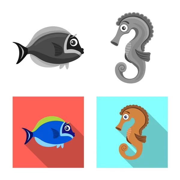 Ilustración vectorial del icono del mar y los animales. Colección de ilustración de vectores marinos y marinos . — Vector de stock