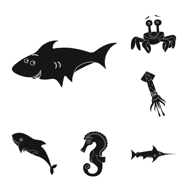 Ilustración vectorial del símbolo marino y animal. Conjunto de símbolo de stock marino y marino para web . — Vector de stock