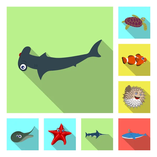 Diseño vectorial de mar y símbolo animal. Colección de símbolo de stock marino y marino para web . — Vector de stock