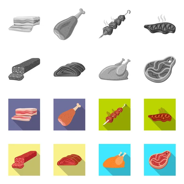 肉やハムのロゴの孤立したオブジェクト。肉や web の銘柄記号を料理集. — ストックベクタ