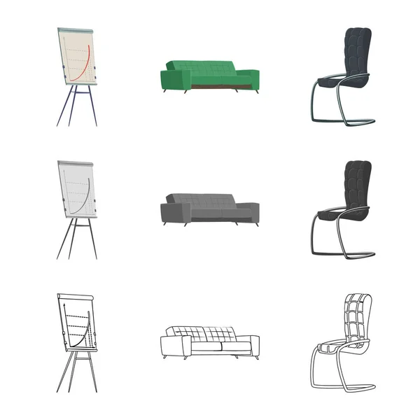 Objeto aislado de muebles e icono de trabajo. Conjunto de muebles y el hogar vector de la ilustración . — Vector de stock