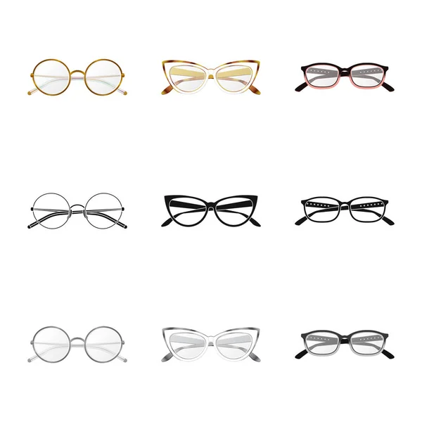 Vektoros illusztráció, szemüveg, és a keret jel. Gyűjteménye szemüveg és tartozék vektor ikon készletek. — Stock Vector