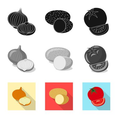 Sebze ve meyve simge vektör tasarımı. Web için sebze ve vejeteryan hisse senedi simgesi kümesi.