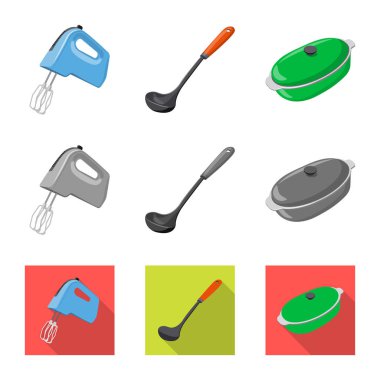 Mutfak ve yemek sembol yalıtılmış nesne. Mutfak ve cihaz hisse senedi vektör çizim topluluğu.