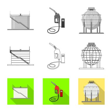 Petrol ve gaz simge vektör Illustration. Petrol kümesi ve hisse senedi için benzin vektör simgesi.