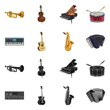 Müzik tasarım vektör ve işareti ayarlamak. Müzik ve aracı hisse senedi vektör çizim topluluğu.