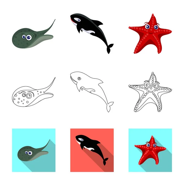 Illustration vectorielle du logo marin et animal. Ensemble d'icône vectorielle marine et marine pour stock . — Image vectorielle