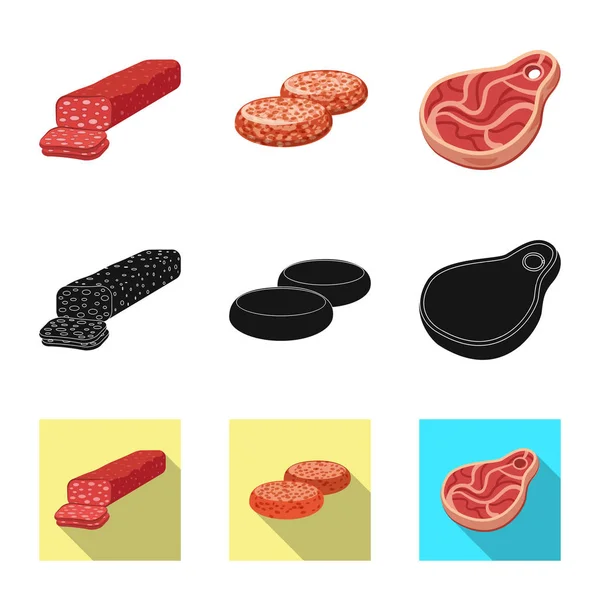 Vektordesign von Fleisch und Schinken Symbol. Set aus Fleisch und Kochutensilien für das Web. — Stockvektor