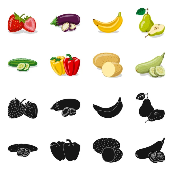 野菜と果物のアイコンのベクター デザイン。Web の野菜やベジタリアンの銘柄記号のセット. — ストックベクタ