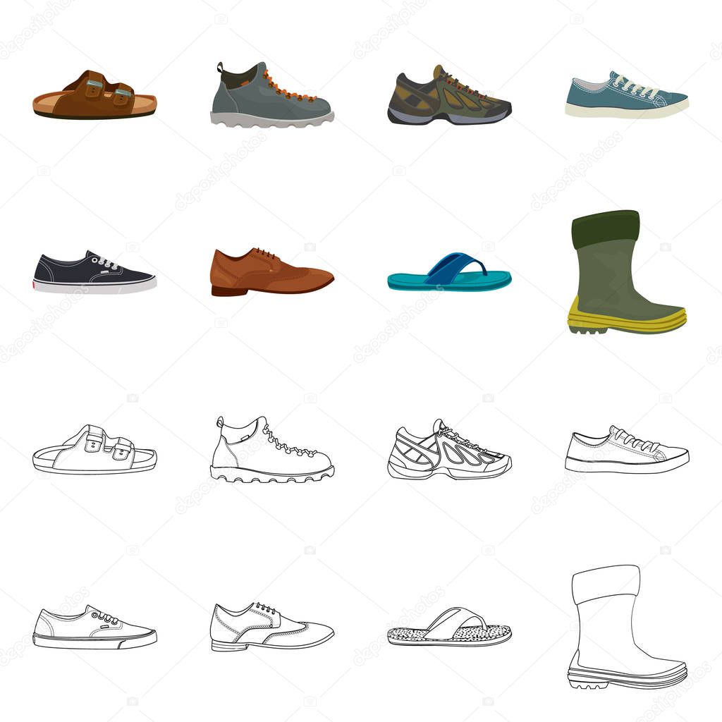 Vector illustration of shoe and footwear symbol. Set of shoe and foot stock symbol for web.