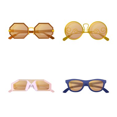 Gözlük ve güneş gözlüğü simgesi yalıtılmış nesne. Gözlük ve aksesuar hisse senedi vektör çizim koleksiyonu.