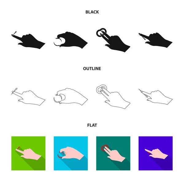 Ilustração vetorial de tela sensível ao toque e ícone de mão. Coleção de tela sensível ao toque e ícone de vetor de toque para estoque . — Vetor de Stock