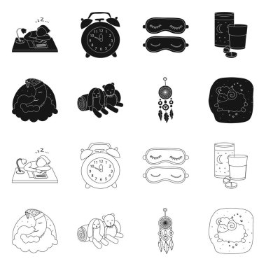 Rüyalar ve gece işareti vektör çizimi. Rüyalar ve web için hisse senedi simgesi yatak odası koleksiyonu.