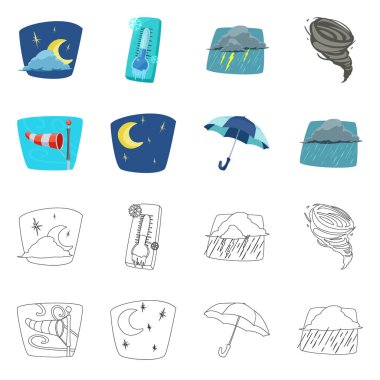 Hava ve iklim işareti vektör Illustration. Web için hava ve bulut hisse senedi simgesi kümesi.
