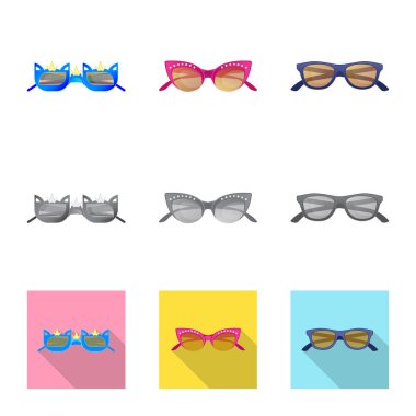 Gözlük ve güneş gözlüğü simgesi yalıtılmış nesne. Web için hisse senedi sembolü gözlük ve aksesuar koleksiyonu.