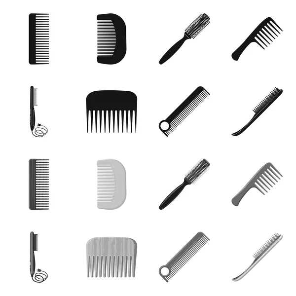 Isolé objet de brosse et logo de cheveux. Collection de brosses et brosses à cheveux illustration vectorielle . — Image vectorielle