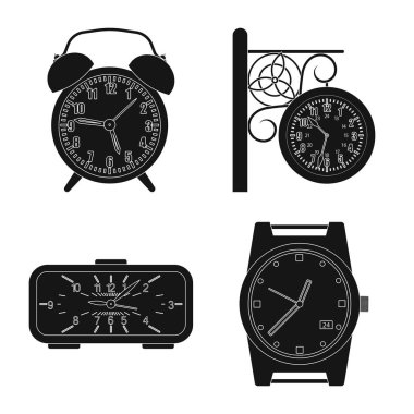 Saat ve saat işareti illüstrasyon vektör. Web için saat ve daire hisse senedi simgesi kümesi.