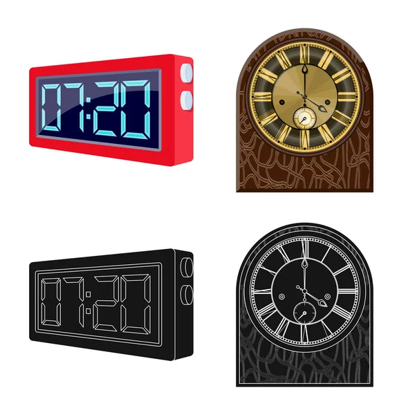 Izolovaný objekt hodiny a čas znamení. Sbírka hodin a kruh vektorové ikony pro stock. — Stockový vektor