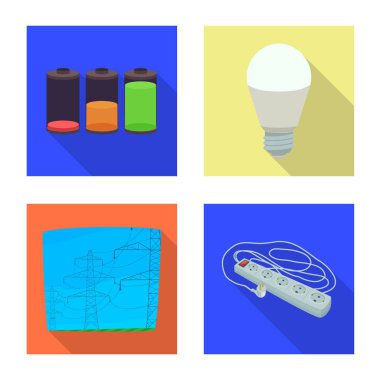 Vektör çizim elektrik ve elektrik işareti. Elektrik ve enerji hisse senedi simgesi web için set.