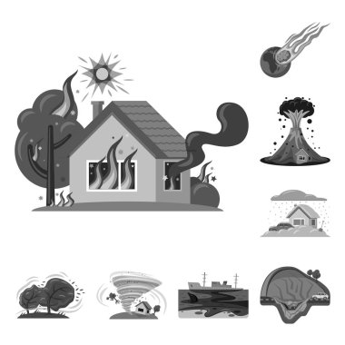Doğal vektör çizim ve felaket oturum açın. Doğal topluluğu ve web için risk hisse senedi simgesi.