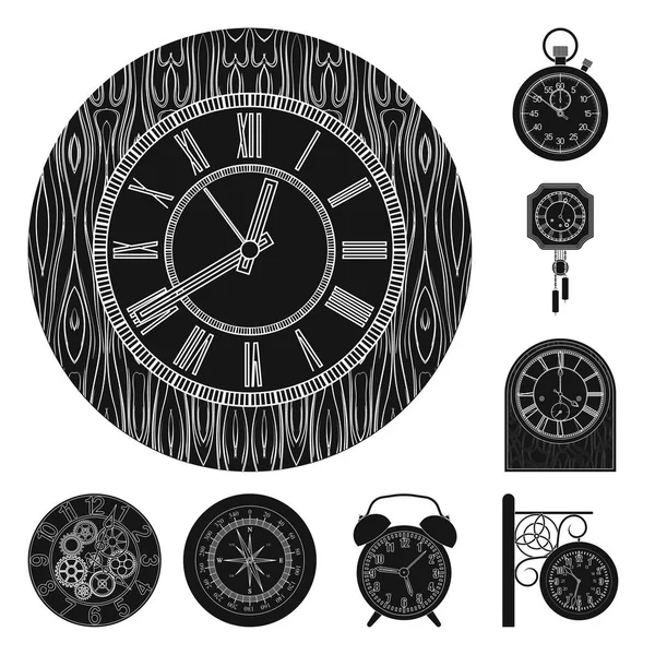 Oggetto isolato di orologio e segnale orario. Set di orologio e cerchio stock symbol per il web . — Vettoriale Stock