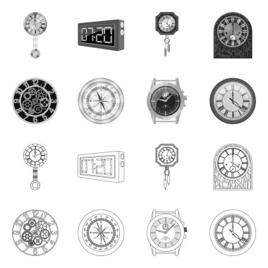 Saat ve saat simgesi yalıtılmış nesne. Saat ve daire hisse senedi vektör çizim topluluğu.