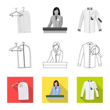 Çamaşırhane ve temiz simge vektör tasarımı. Web için çamaşır ve giysi hisse senedi simgesi kümesi.