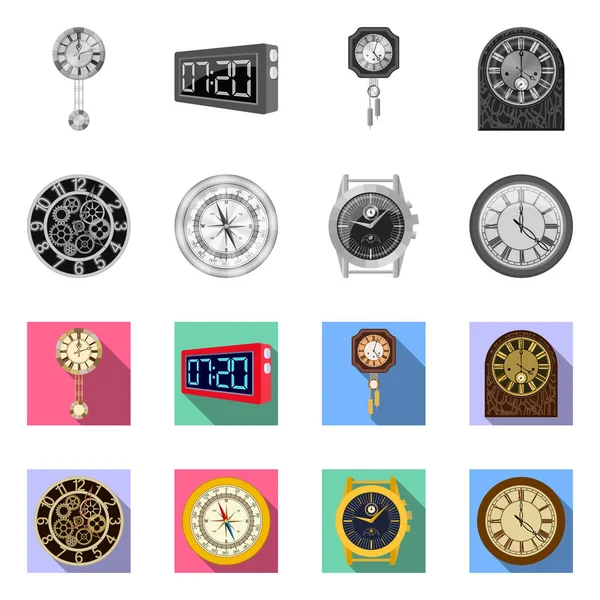 Oggetto isolato di orologio e l'icona del tempo. Set di orologio e cerchio stock vettoriale illustrazione . — Vettoriale Stock