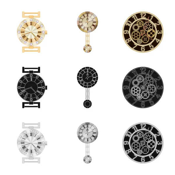 Objet isolé de l'horloge et le logo du temps. Ensemble d'horloge et icône vectorielle cercle pour stock . — Image vectorielle