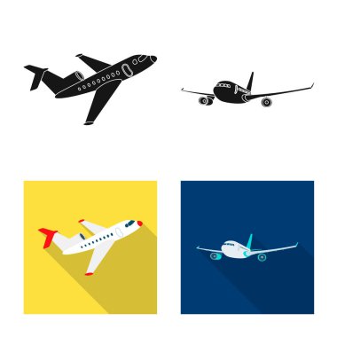 Uçak ve taşıma simge vektör tasarımı. Web için uçak ve gökyüzü hisse senedi simgesi kümesi.