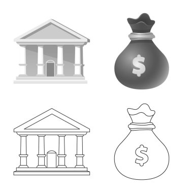 Banka ve para simgesinin yalıtılmış nesne. Hisse senedi için banka ve bill vektör simge kümesi.