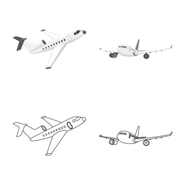 Uçak ve taşıma işareti yalıtılmış nesne. Uçak ve gökyüzü hisse senedi vektör çizim topluluğu.