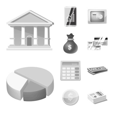 Banka ve para simge vektör tasarımı. Web için banka ve bill hisse senedi simgesi kümesi.