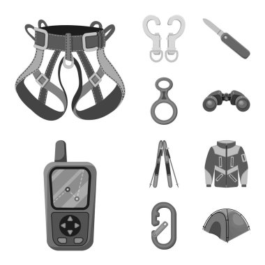 Dağcılık ve tepe simge vektör tasarımı. Kamp ve dağcılık topluluğu hisse senedi için vektör simgesi.