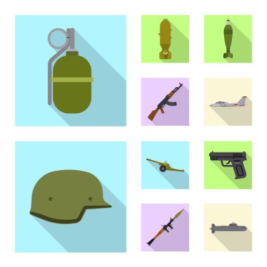 Silah ve silah simgesi yalıtılmış nesne. Silah ve ordu hisse senedi vektör çizim topluluğu.