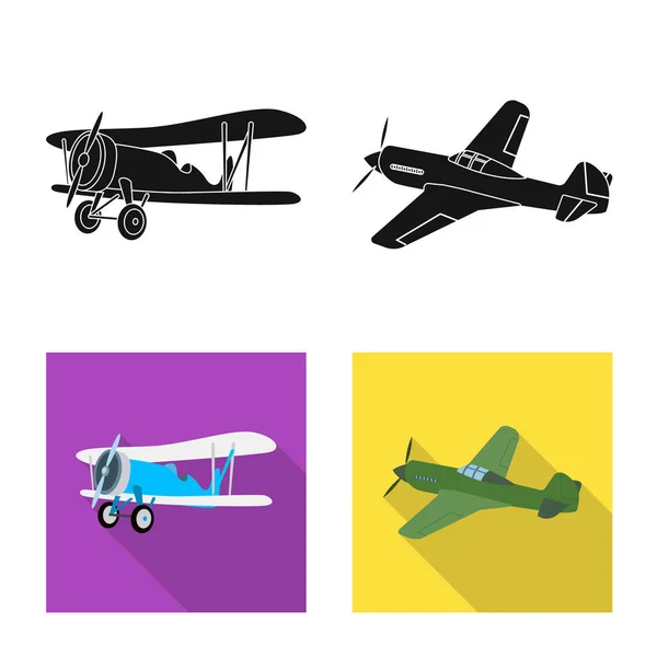 Векторный дизайн самолета и транспортного символа. Набор векторной иллюстрации плоскости и неба . — стоковый вектор
