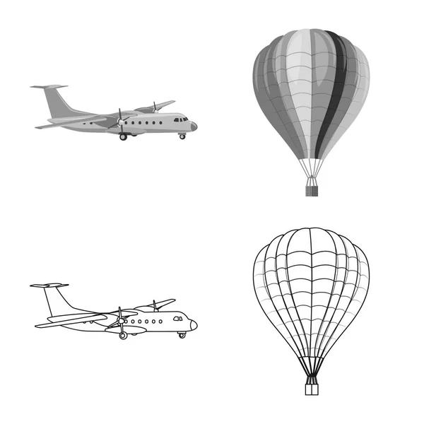 Isoliertes Objekt von Flugzeug und Transportlogo. Set von Flugzeug und Himmelsvektorsymbol für Aktien. — Stockvektor