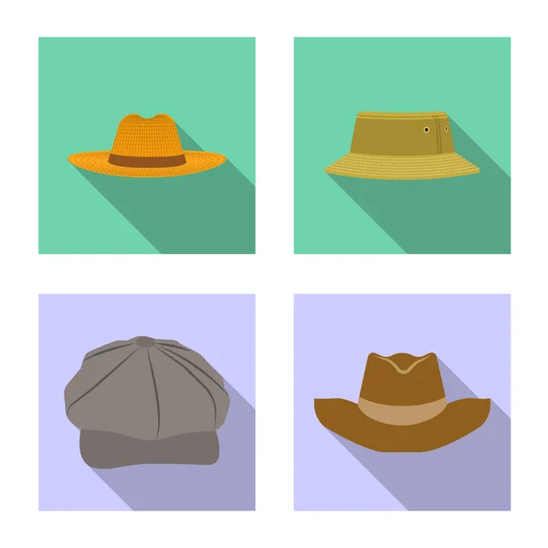 Ilustración vectorial de la marca de sombreros y gorras. Colección de casco y accesorio símbolo de stock para web . — Archivo Imágenes Vectoriales