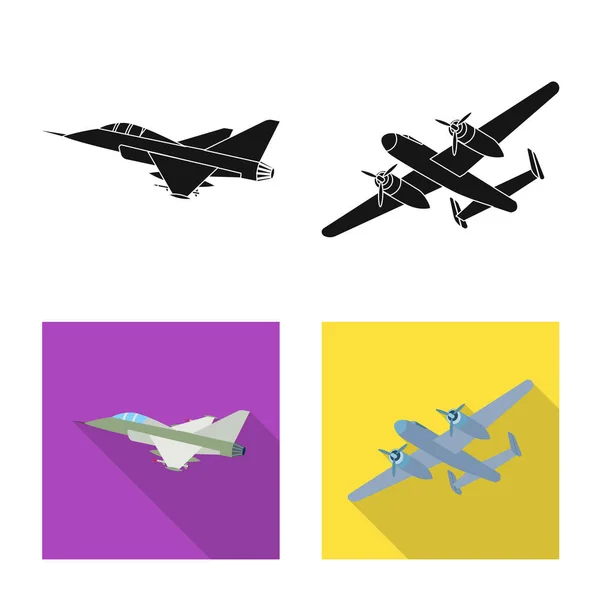 Ilustração vetorial de avião e símbolo de transporte. Conjunto de plano e céu estoque vetor ilustração . — Vetor de Stock