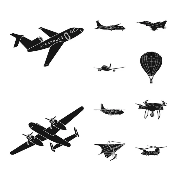 Geïsoleerde object van pictogram vliegtuig en vervoer. Set van vliegtuig en hemel aandelensymbool voor web. — Stockvector