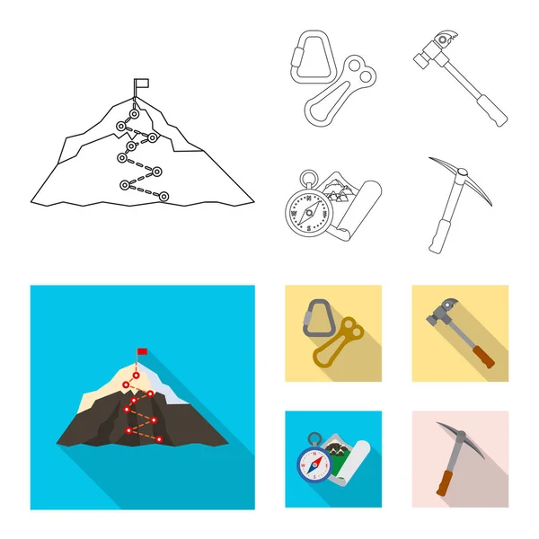 Objet isolé de l'alpinisme et logo de pointe. Ensemble de symbole d'alpinisme et de stock de camp pour le web . — Image vectorielle