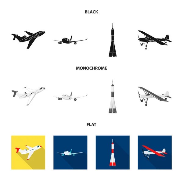 Vectorillustratie van vliegtuig en vervoer symbool. Set van vliegtuig en hemel vector pictogram voor voorraad. — Stockvector