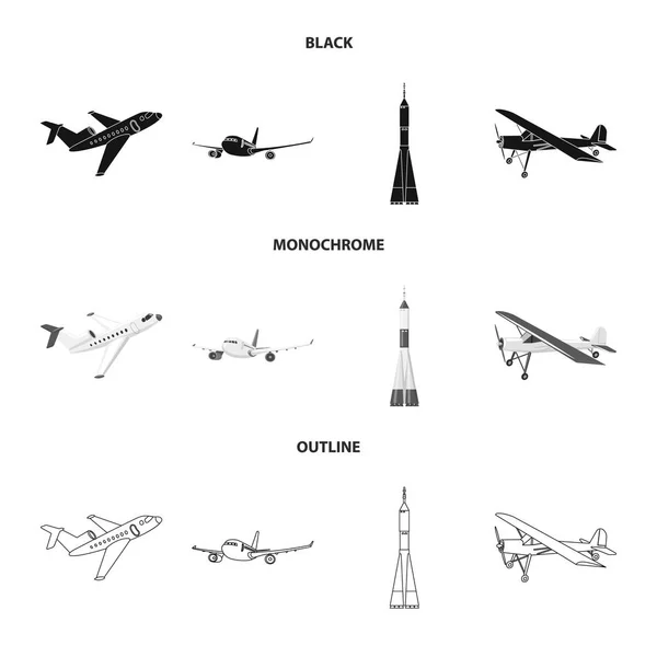 Objeto aislado del plano y el icono de transporte. Conjunto de plano y cielo símbolo de stock para la web . — Archivo Imágenes Vectoriales