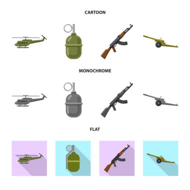 Silah ve silah işareti yalıtılmış nesne. Hisse senedi için silah ve ordu vektör simge kümesi.