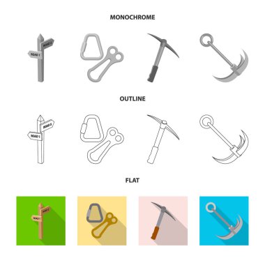 Dağcılık ve tepe logo yalıtılmış nesne. Dağcılık ve kamp kümesi web için hisse senedi simgesi.