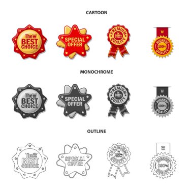 Amblem ve rozet simge vektör Illustration. Web için amblem ve etiket hisse senedi simgesi kümesi.