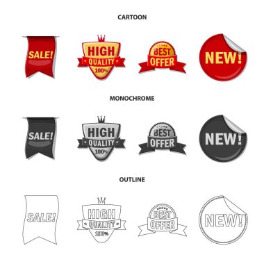 Amblem ve rozet simge vektör Illustration. Web için amblem ve etiket hisse senedi simgesi kümesi.