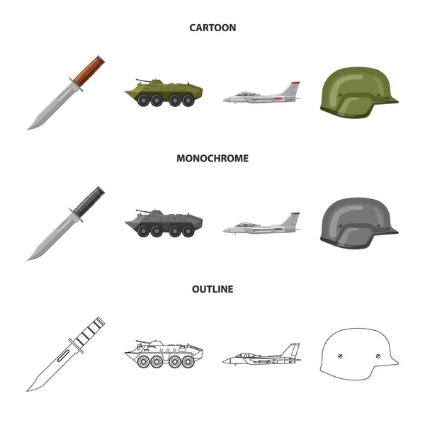 Векторная иллюстрация оружия и символа оружия. Набор оружия и армейского инвентаря . — стоковый вектор